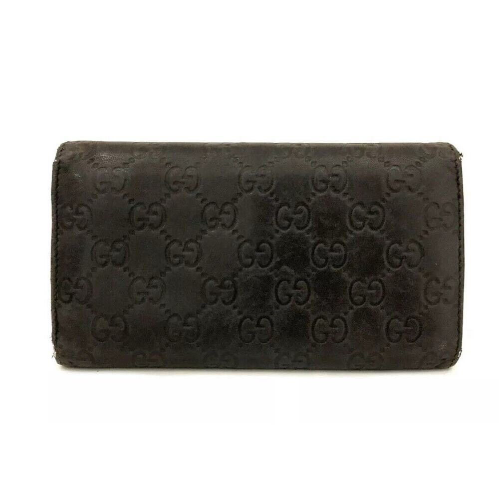 Authentic GUCCI Ssima GG Logo Brown Leather Long Trifold Wallet - Picture 2 of 7